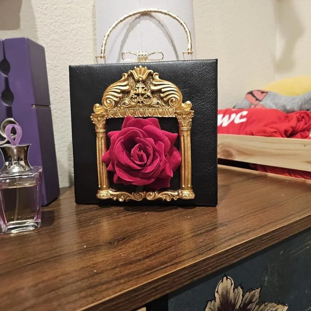 ⚡Women's Black Gold Love Angel Evening Rose Embossed Formal Crossbody Clutch Bag